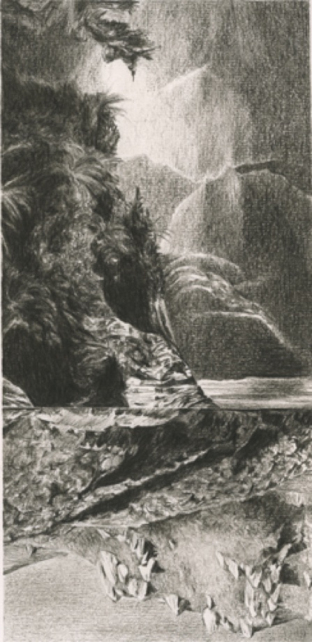ISLAND, 2013, charcoal on paper, 26X13cm, private collection